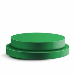 A green two-tier circular podium or display stand, sleek and glossy finish, minimalistic and geometric design, clean white background, modern and professional look.