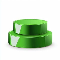 A green two-tier circular podium or display stand, sleek and glossy finish, minimalistic and geometric design, clean white background, modern and professional look.