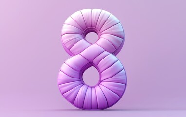 Quilted fabric number 8 on a soft lilac gradient background for 8 March International Womens Day