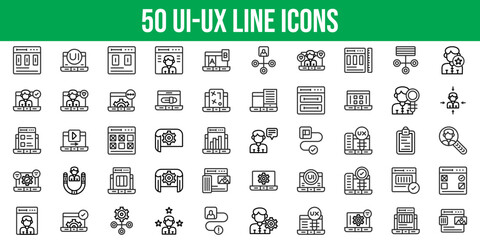 Set of 50 Outline Icons Related to UI-UX. Line Icon Collection. Editable stroke. Vector illustration