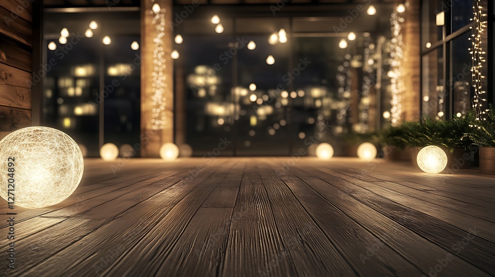Poster cozy indoor setting with glowing lights and wooden floor creating a charming atmosphere at night : g