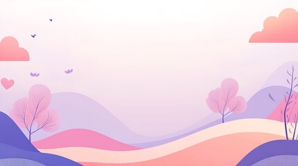 Pastel Landscape Featuring Trees Birds and a Heart