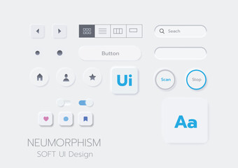3D Neumorphic Soft UI Design. 3D Bottons.
