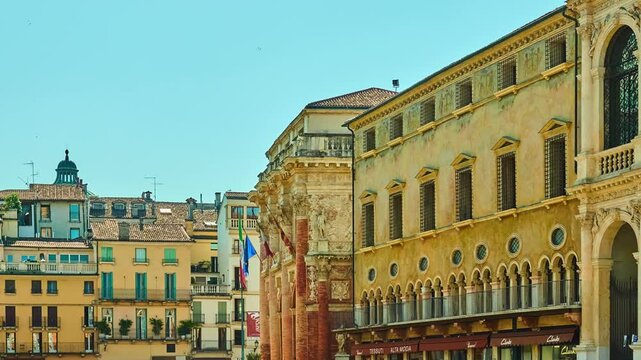 VICENZA, ITALY - APRIL 22 2018: palazzo del Capitaniato, also known as loggia del Capitanio or loggia Bernarda, is a palazzo in Vicenza, northern Italy, designed by Andrea Palladio in 1565.