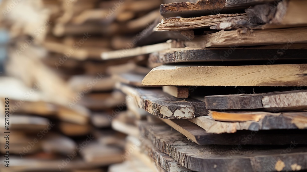Leinwandbilder stacked wooden planks showcasing raw materials for carpentry and construction in a workshop setting 