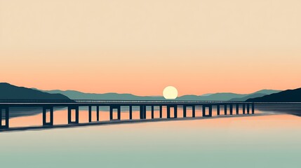 Obraz premium Serene Sunset Bridge Landscape Scenic View