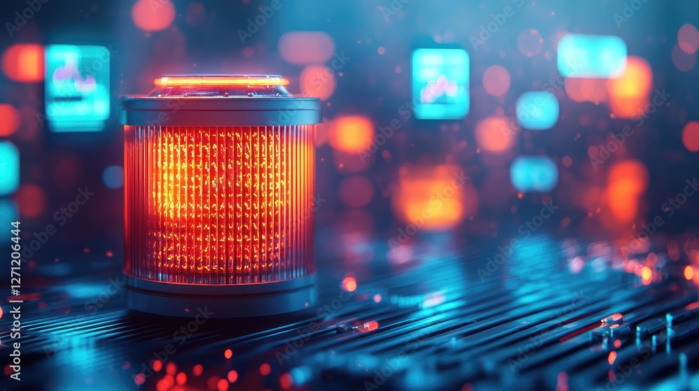 Poster acid rain climate change idea. a vibrant, illuminated digital interface showcasing a red alert signa
