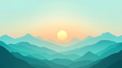 Serene Sunset Over Teal Mountain Ranges
