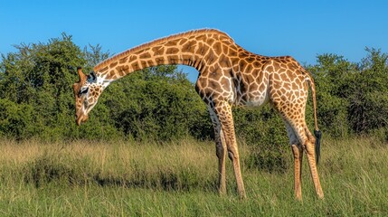 Obraz premium Giraffe Grazing in the African Savanna