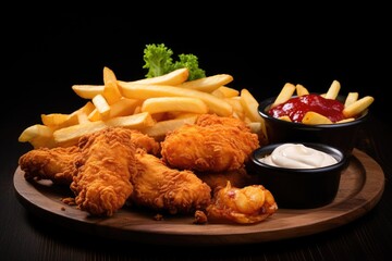 Unhealthy junk meal fried chicken fries and nuggets