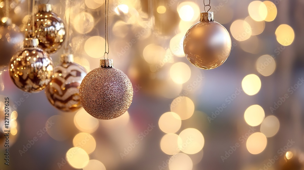 Fototapete charming christmas ornaments hanging with soft bokeh lights creating a festive atmosphere : generati