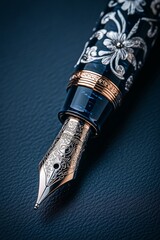 Elegant Fountain Pen on Navy Background