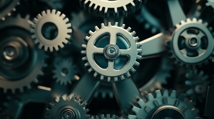 Polished Metal Gears in Dynamic Arrangement Suggesting a Spacecraft's Mechanics