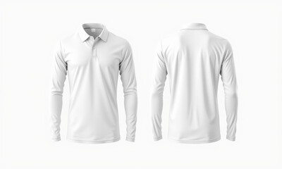 plain white long sleeve polo shirt mockup showcasing front and back views, perfect for branding and design presentations. Ideal for casual or professional wear