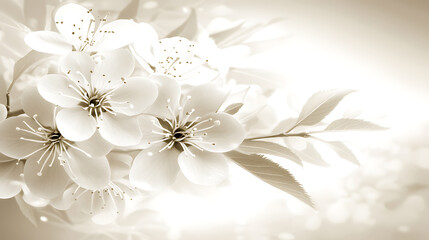 Elegant monochrome blossoms and leaves radiate a soft glowing light creating a serene and peaceful ambiance.