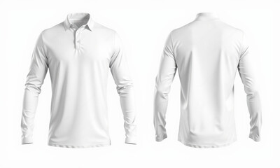 plain white long sleeve polo shirt mockup showcasing front and back views, perfect for branding and design presentations. Ideal for casual or athletic wear