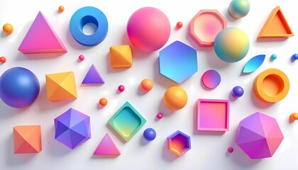 Vibrant Geometric Shapes Arrange on White Background