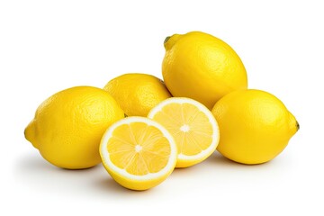 White background with isolated side view of whole lemon fruit
