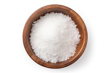 Plakat White background wooden bowl top view salt isolated