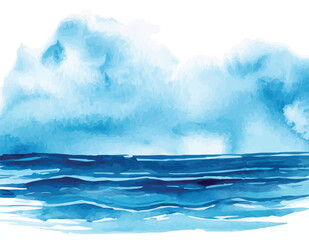 Watercolor Ocean Waves - Vector Seascape Illustration