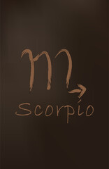 Hand drawn scorpio zodiac illustration. mocha mousse background. Simple line scorpio zodiac icon. scorpio zodiac vector symbol. Hand drawing scorpio sign. eps 10. brown banner