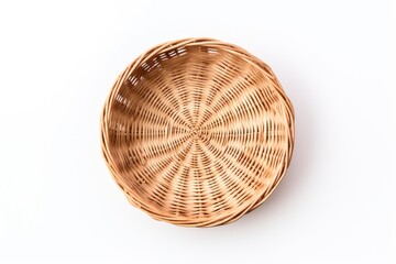 Wicker basket empty on white background viewed from above