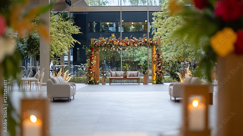 Aufkleber stylish outdoor event space adorned with floral decorations and soft lighting creating a picturesque
