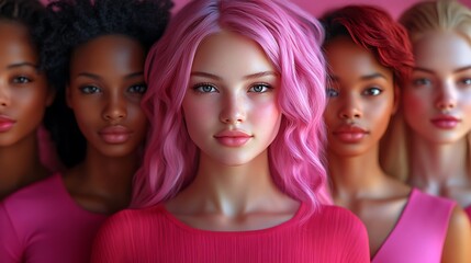 Naklejka premium Five Women in Vibrant Pink Outfits 