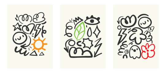 Set doodle abstract shapes. Hand drawn modern Vector illustration.