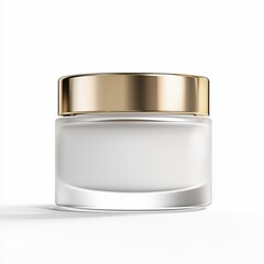 Luxurious White Cosmetic Cream Jar with Gold Lid.
