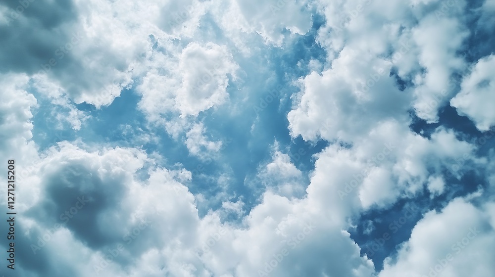 Aufkleber beautiful blue sky with fluffy white clouds showcasing a serene and peaceful atmosphere during the d