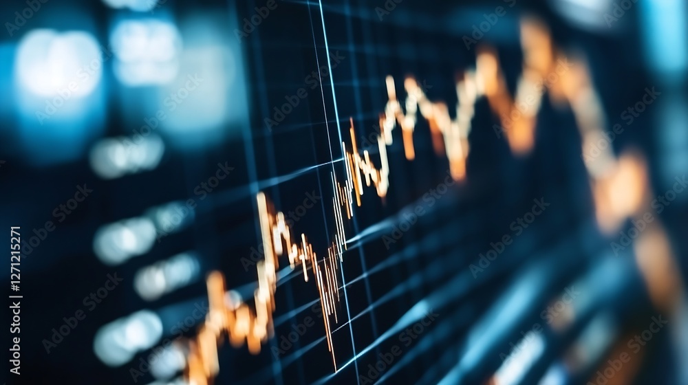 Poster Close up view of dynamic financial stock market graph displaying fluctuating trends and analytics for traders : Generative AI