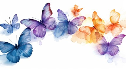 Butterfly illustration set with blue, purple, and orange tones, detailed wings on a clean white background