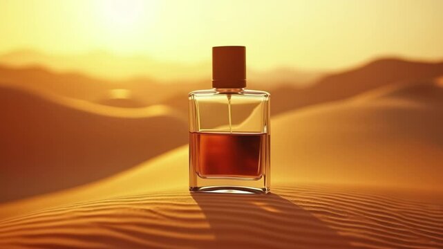 Perfume Bottle in Desert with Sunlit
