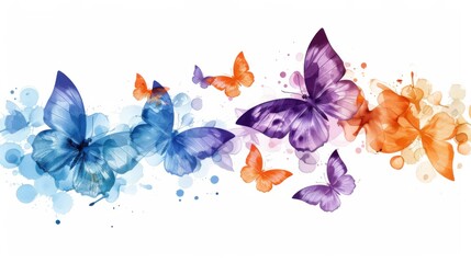 Butterfly illustration set with blue, purple, and orange tones, detailed wings on a clean white background