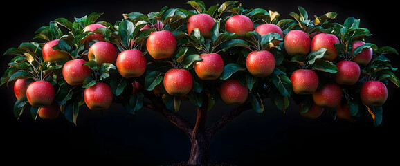 Red Apple Tree Against Dark Background