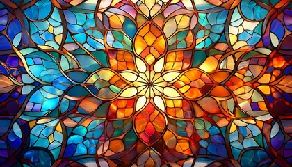 A detailed pattern of colorful glass mosaic tiles, arranged in an intricate design