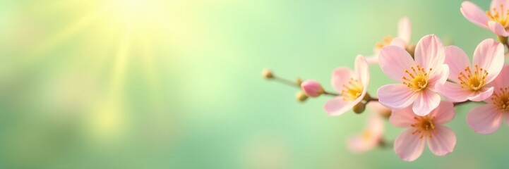 Pastel pink and yellow hues on a soft green background, serene, gentle, calm