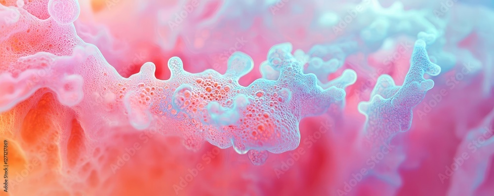 Poster Acid rain climate change idea. Abstract colorful patterns resembling scientific structures in vibrant hues.