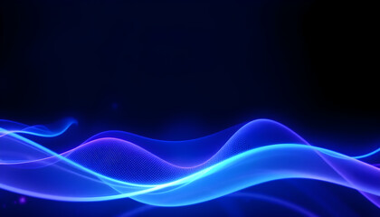 Fototapeta premium Abstract wave pattern with blue glowing lines on a dark background