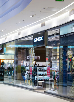 Entrance to a Geox shoe store in the Galeria Malta shopping mall