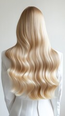 Obraz premium Beautiful model girl with blond hair strand,silky healthy chestnut wavy hair strand,hair wavy ribbon, with smooth,Keratin straightening,Treatment,straight long hair,procedures,Smooth hairstyle.