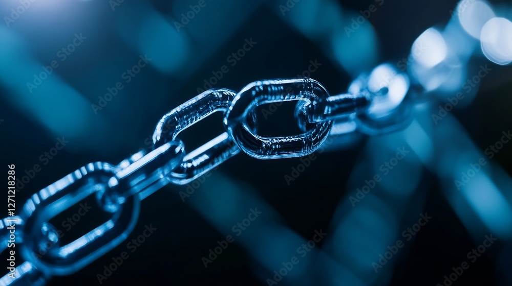 Poster closeup of shiny chain links glistening under dramatic lighting showcasing strength and durability :