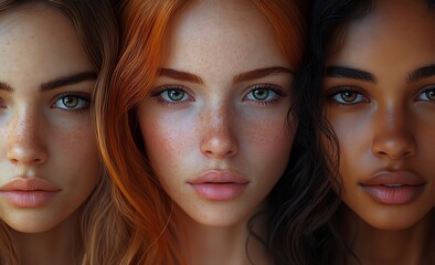 Fototapeta premium Close Up of Three People with Diverse Hairstyles and Colors