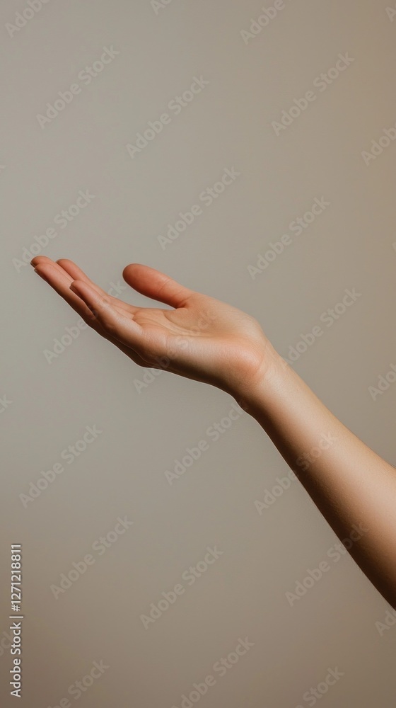 Aufkleber Delicate fingers extend with an open palm, showcasing elegance and gentleness. The soft background emphasizes the inviting gesture, creating a warm atmosphere for connection
