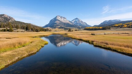 Autumn Mountain Reflection in Calm Water