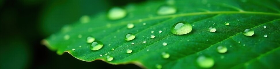 Raindrops on the surface of an areca nut leaf, tree leaves, rainforest, water droplets