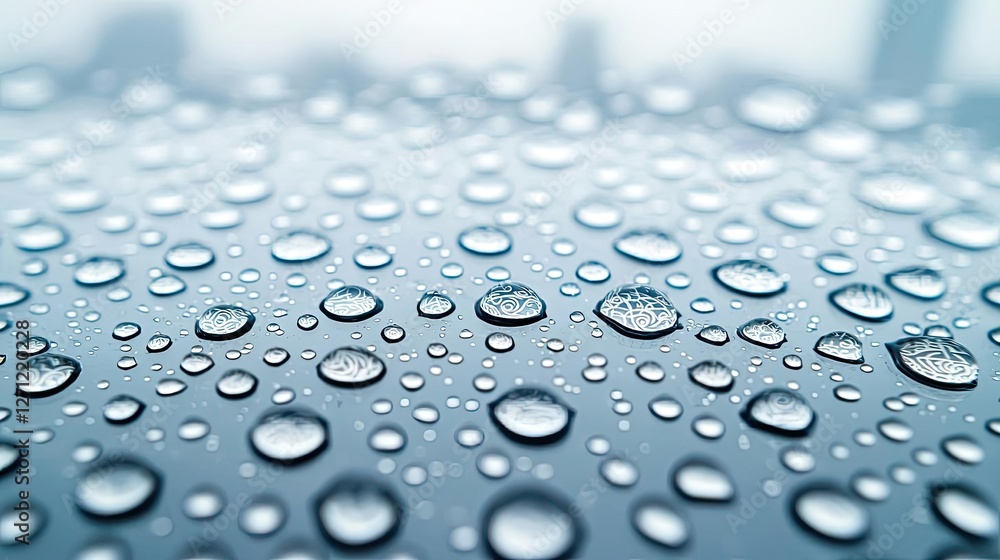 Poster acid rain climate change concept. close-up of water droplets on a surface creating a serene, tranqui