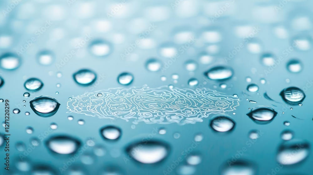 Poster acid rain climate change concept. close-up of water droplets on a smooth surface, creating an artist