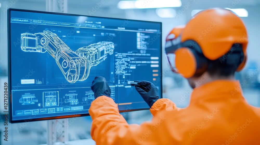 Poster automated systems technician in smart factories, specializing in robotics maintenance, sensor troubl